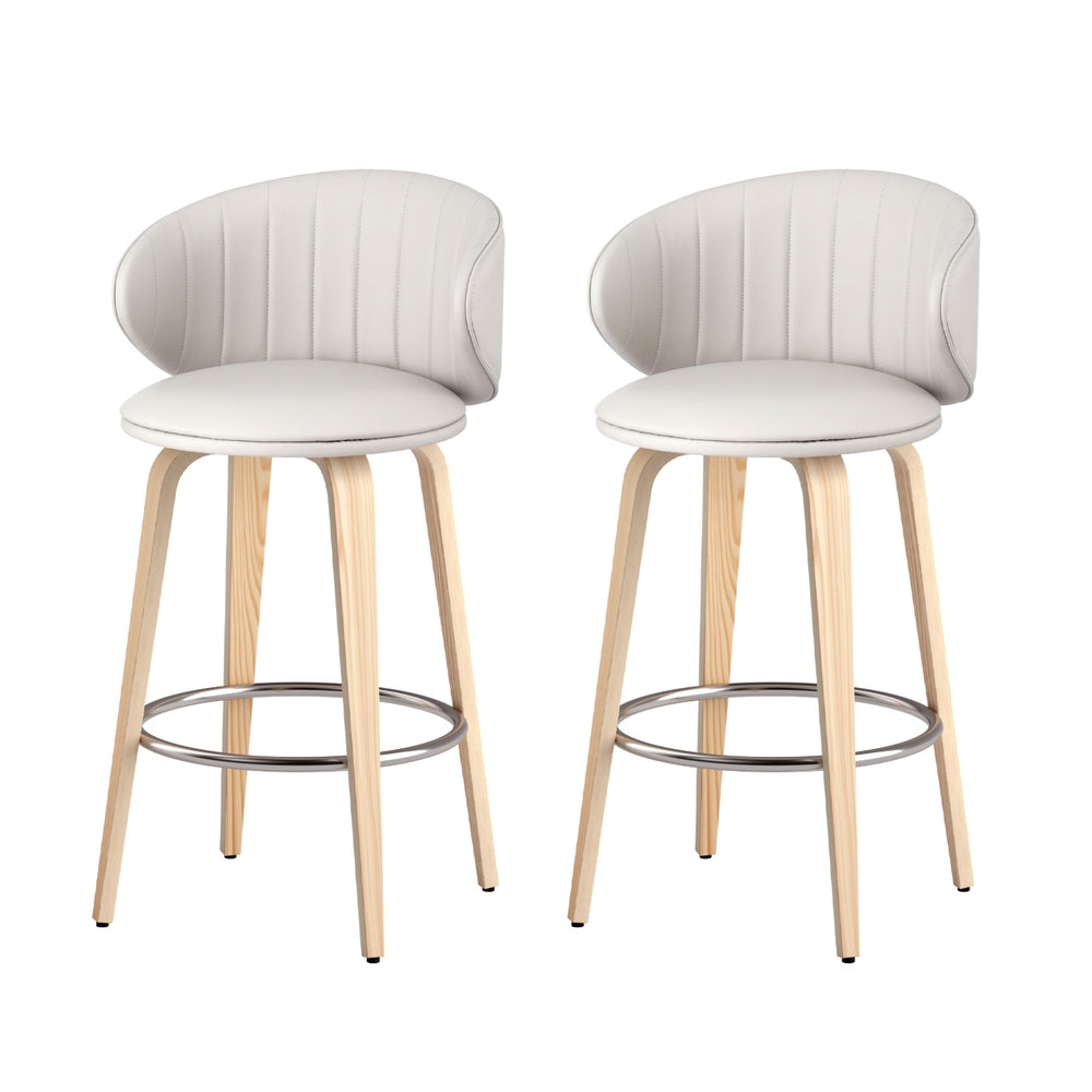 2x Bar Stools Dining Chairs Contoured Leather Wood Stool By Artiss