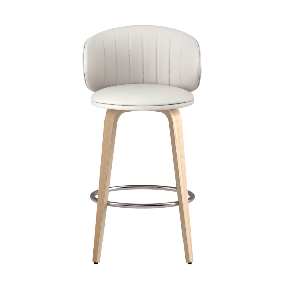 2x Bar Stools Dining Chairs Contoured Leather Wood Stool By Artiss