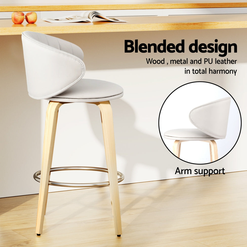 2x Bar Stools Dining Chairs Contoured Leather Wood Stool By Artiss
