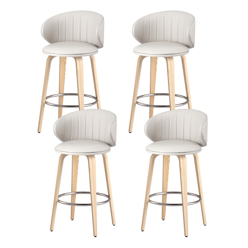 4x Bar Stools Dining Chairs Contoured Leather Wood Stool By Artiss