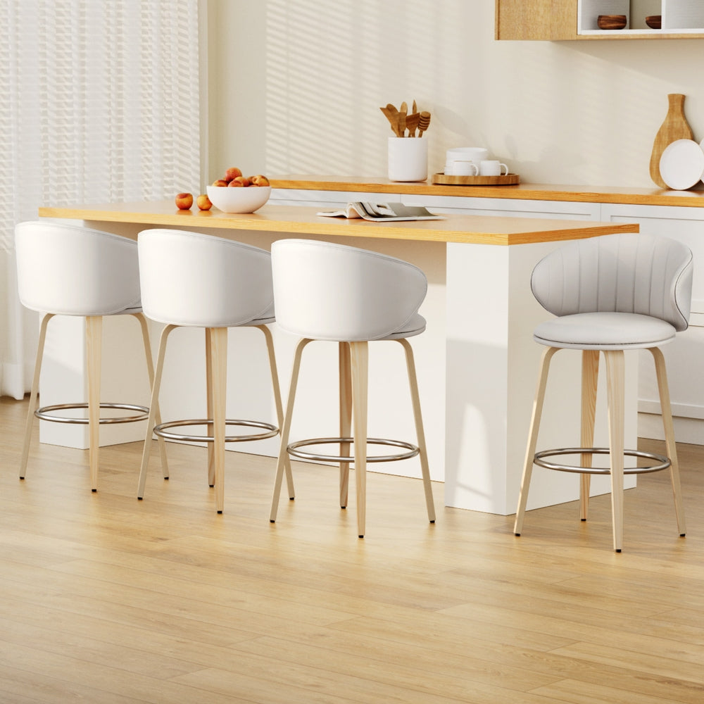 4x Bar Stools Dining Chairs Contoured Leather Wood Stool By Artiss