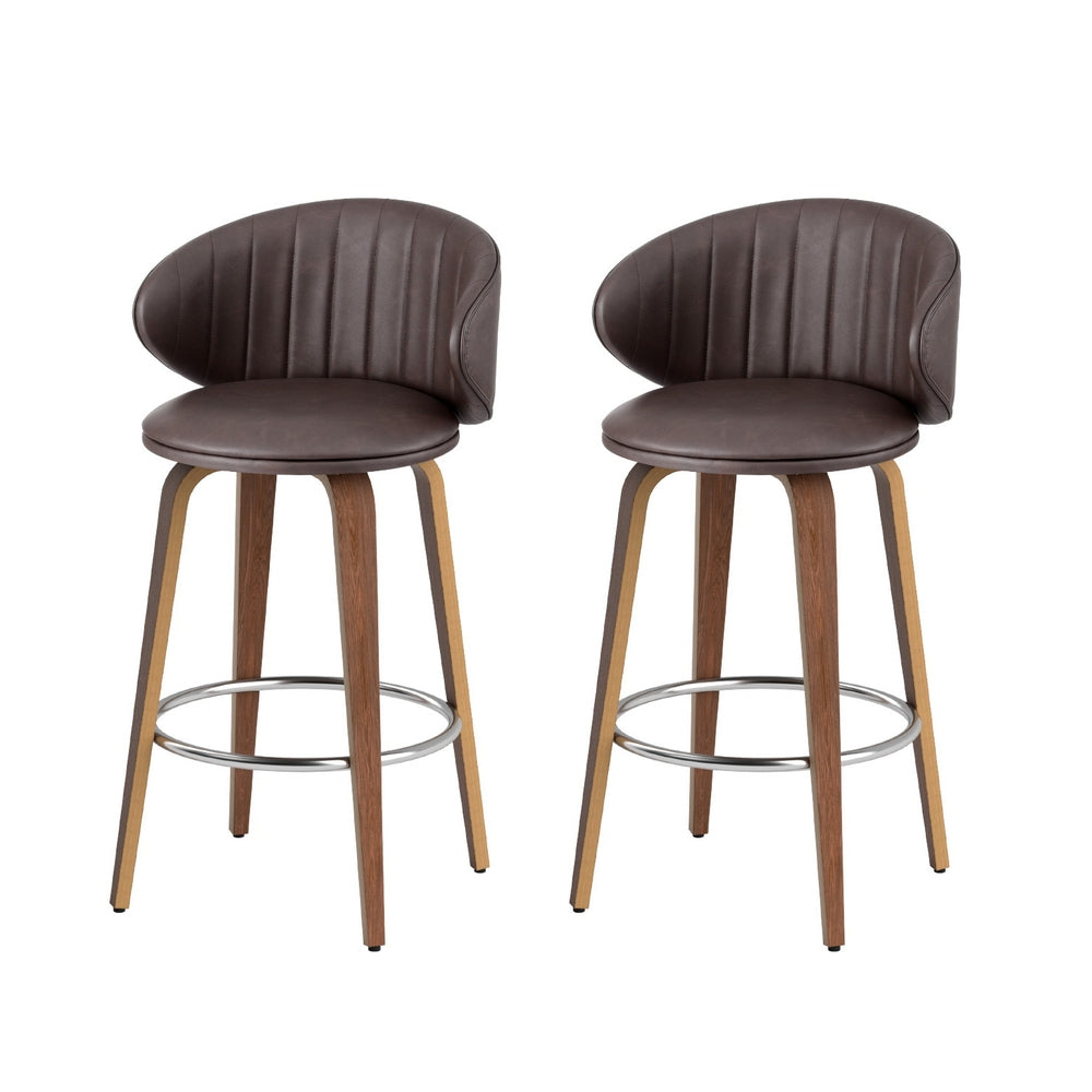 2x Bar Stools Dining Chairs Contoured Leather Wood Stool By Artiss