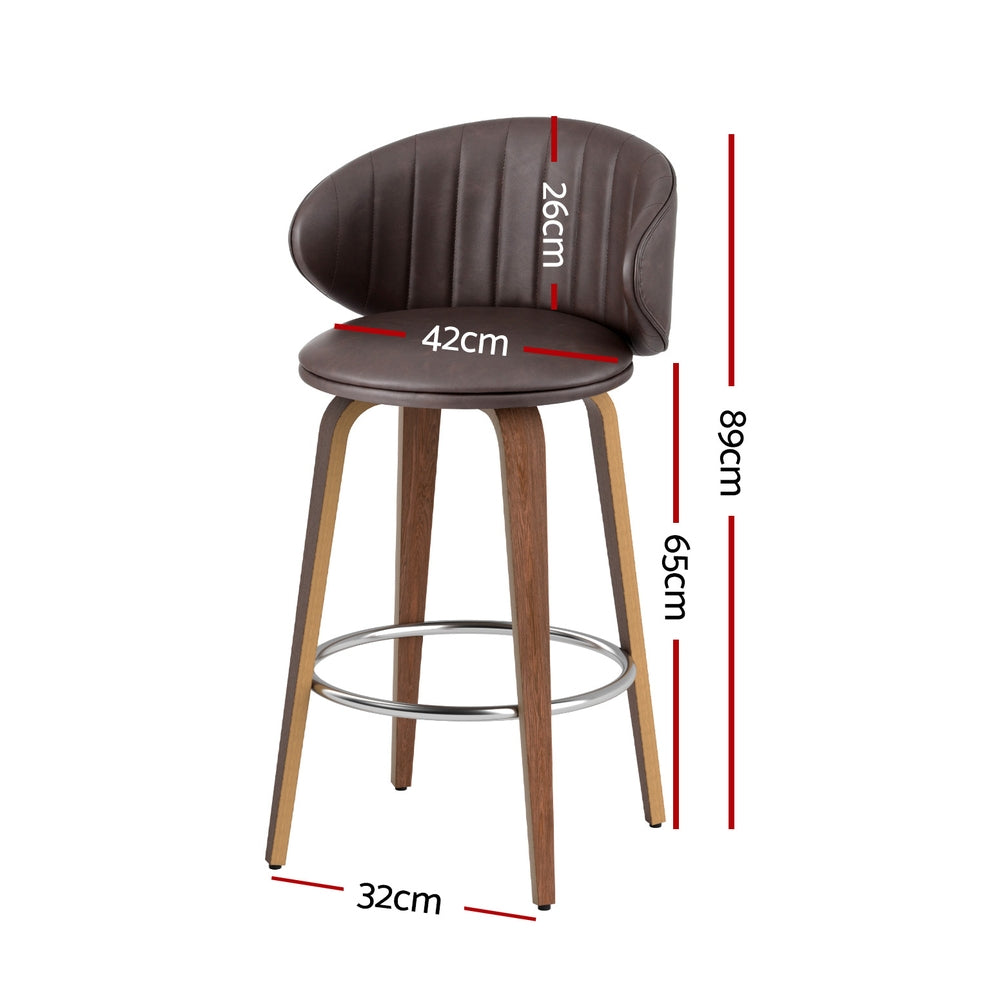2x Bar Stools Dining Chairs Contoured Leather Wood Stool By Artiss