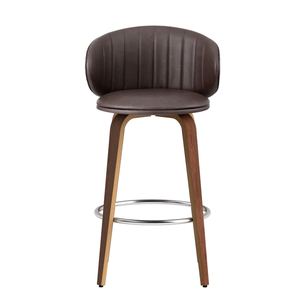 2x Bar Stools Dining Chairs Contoured Leather Wood Stool By Artiss