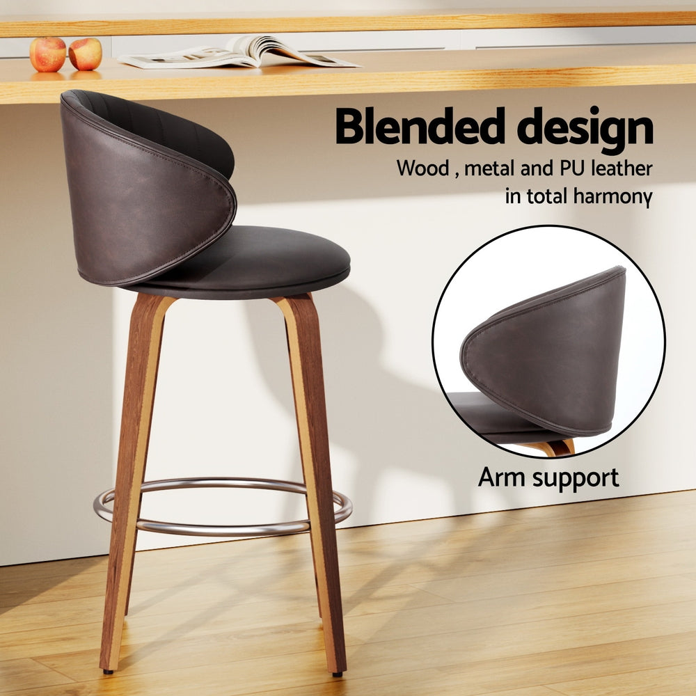 2x Bar Stools Dining Chairs Contoured Leather Wood Stool By Artiss