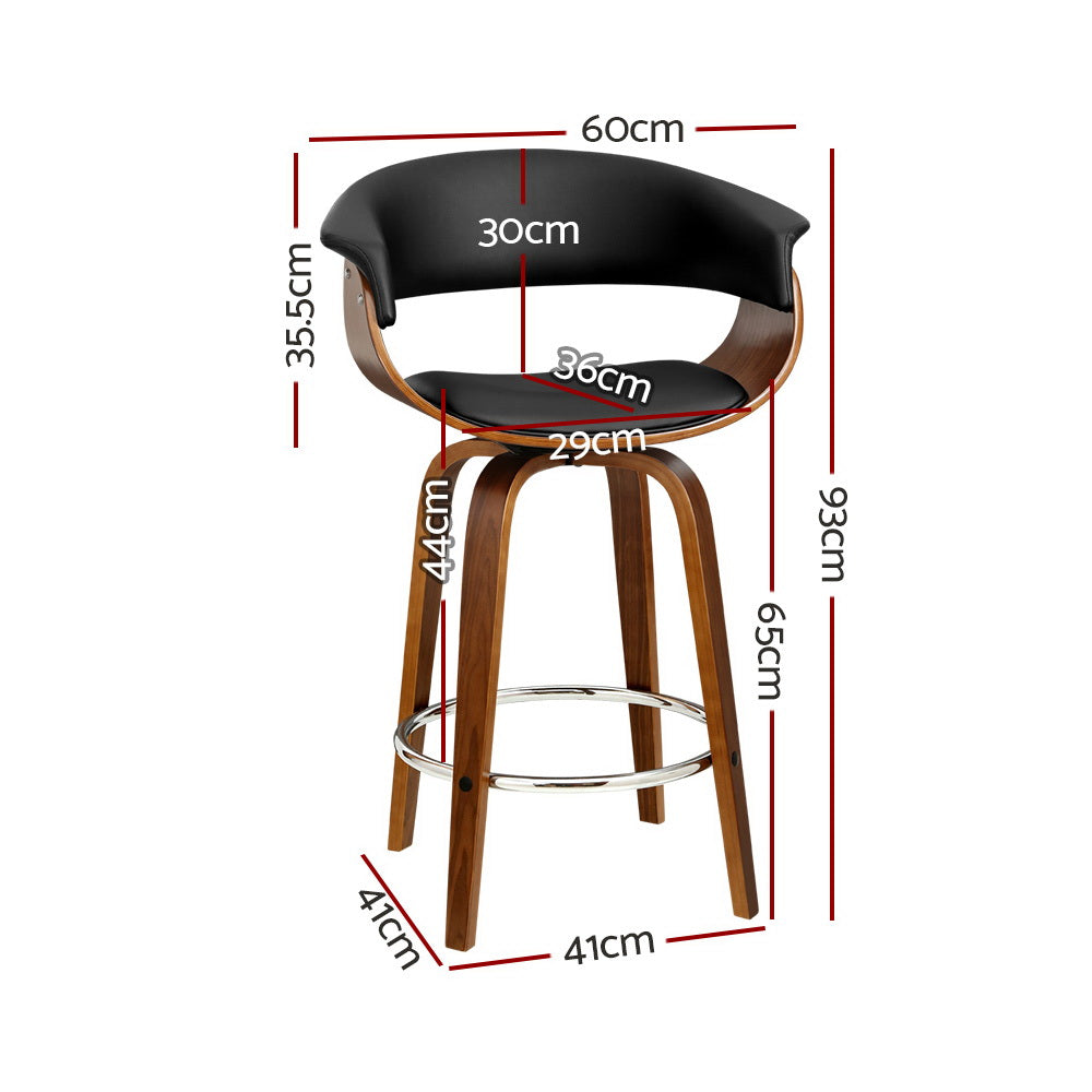 2x Bar Stools Swivel PU Seat Wooden By Artiss