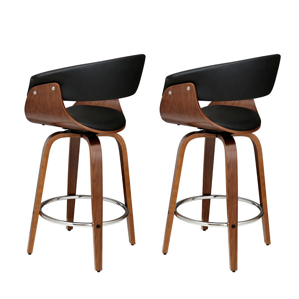 2x Bar Stools Swivel PU Seat Wooden By Artiss