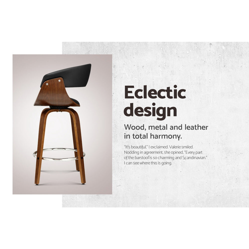 2x Bar Stools Swivel PU Seat Wooden By Artiss