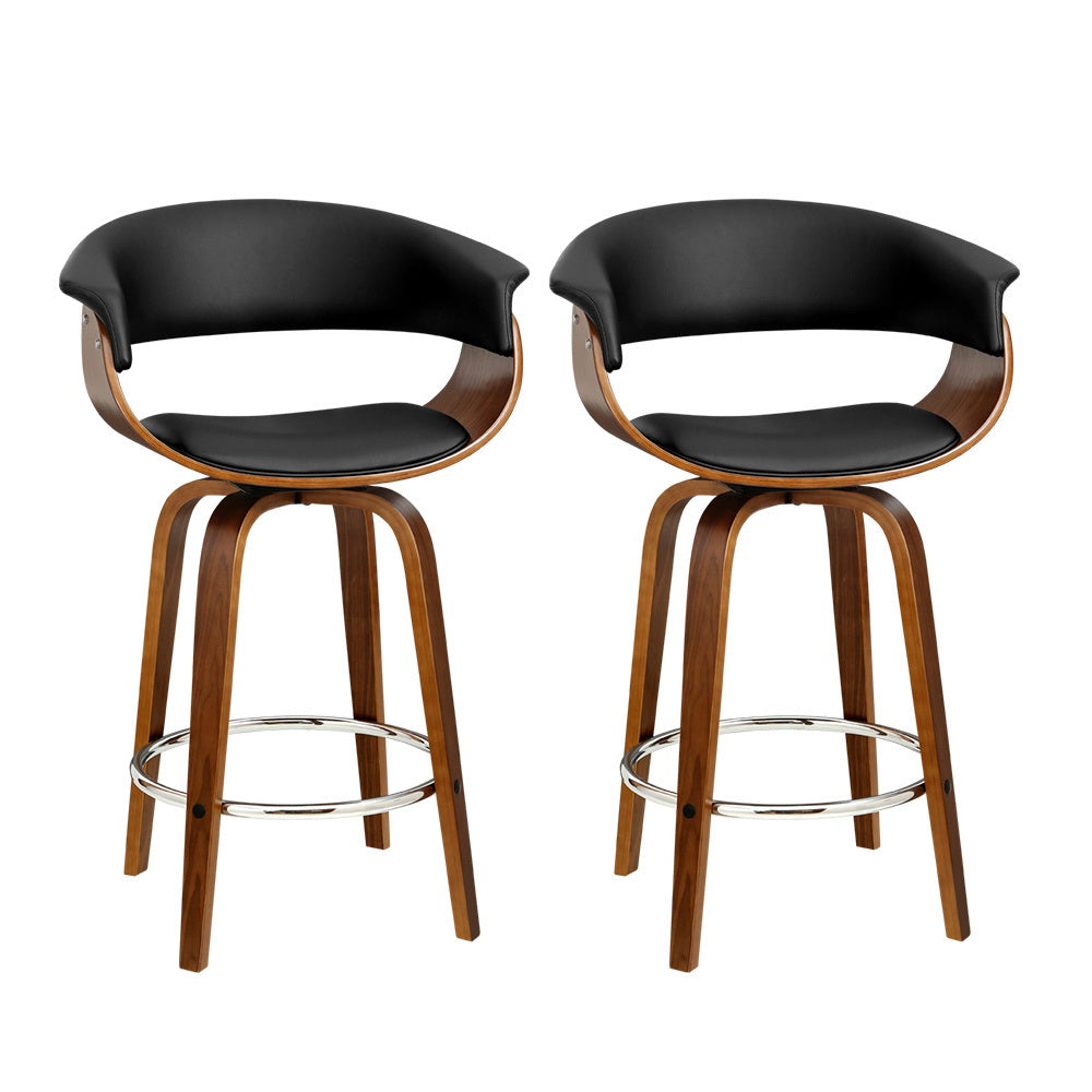 2x Bar Stools Swivel PU Seat Wooden By Artiss