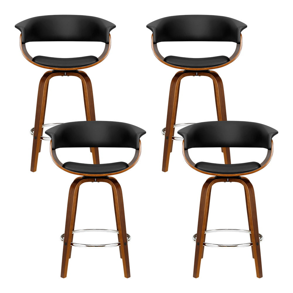 4x Bar Stools Swivel PU Seat Wooden By Artiss