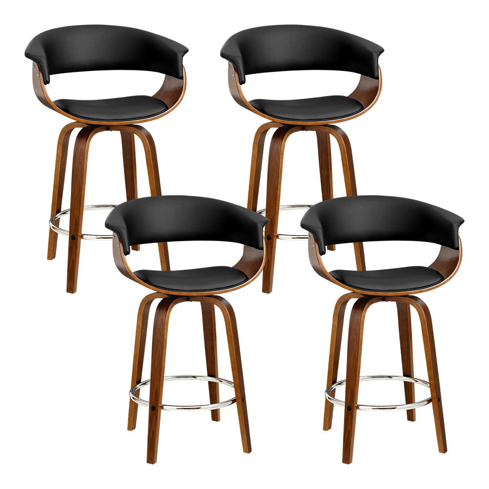 4x Bar Stools Swivel PU Seat Wooden By Artiss