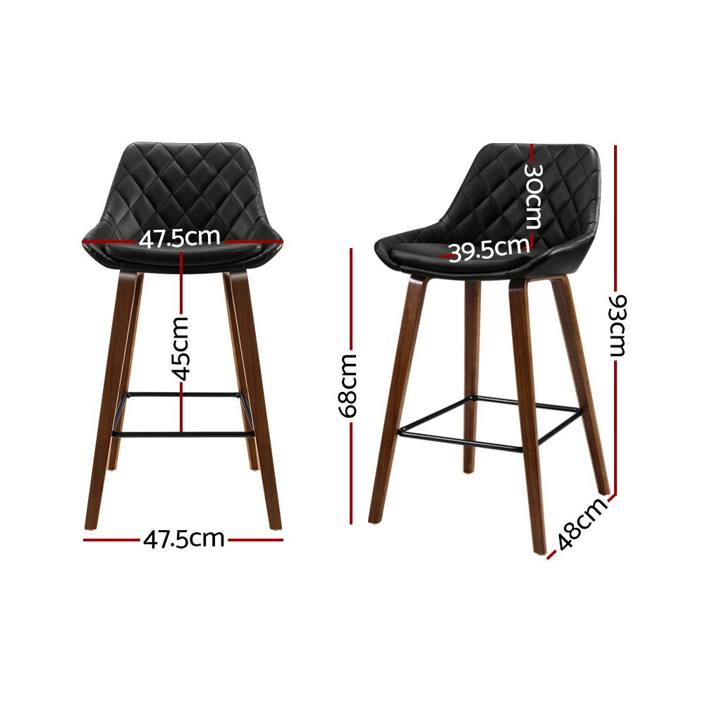 2x Bar Stools PU Seat Wooden By Artiss