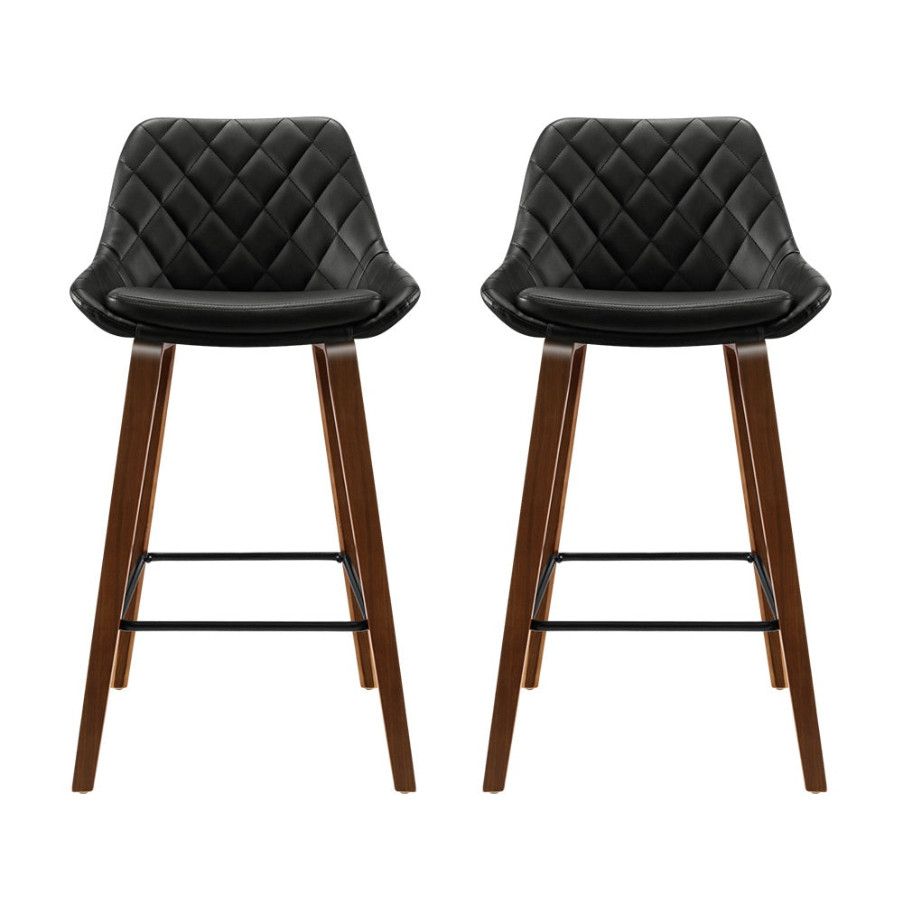 2x Bar Stools PU Seat Wooden By Artiss