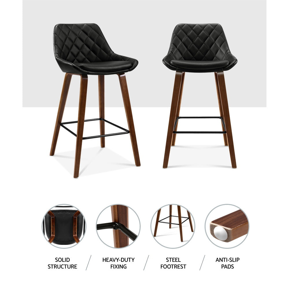 2x Bar Stools PU Seat Wooden By Artiss