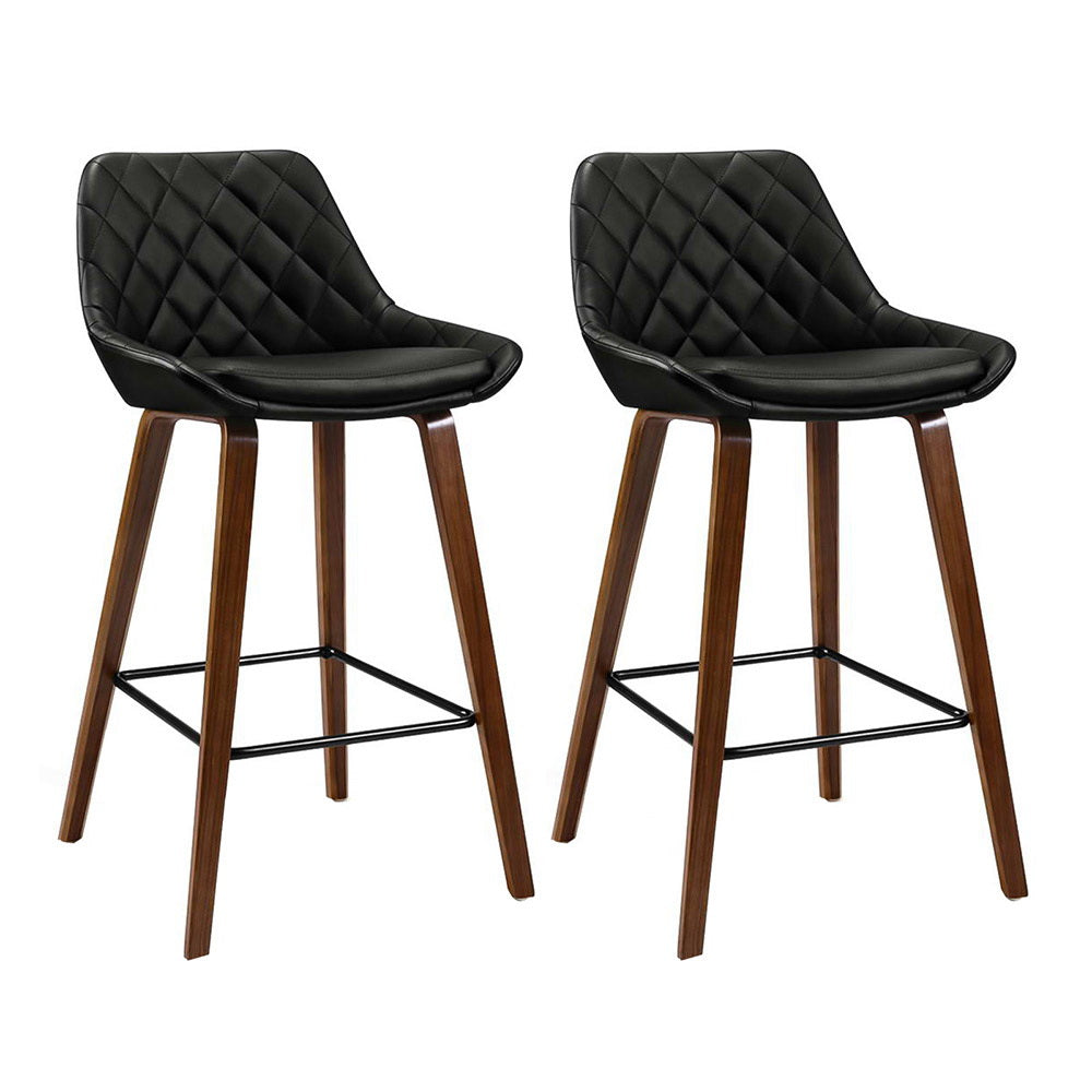2x Bar Stools PU Seat Wooden By Artiss