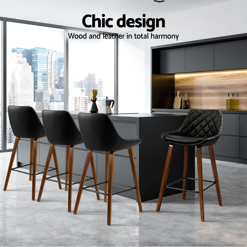 4x Bar Stools PU Seat Wooden by Artiss