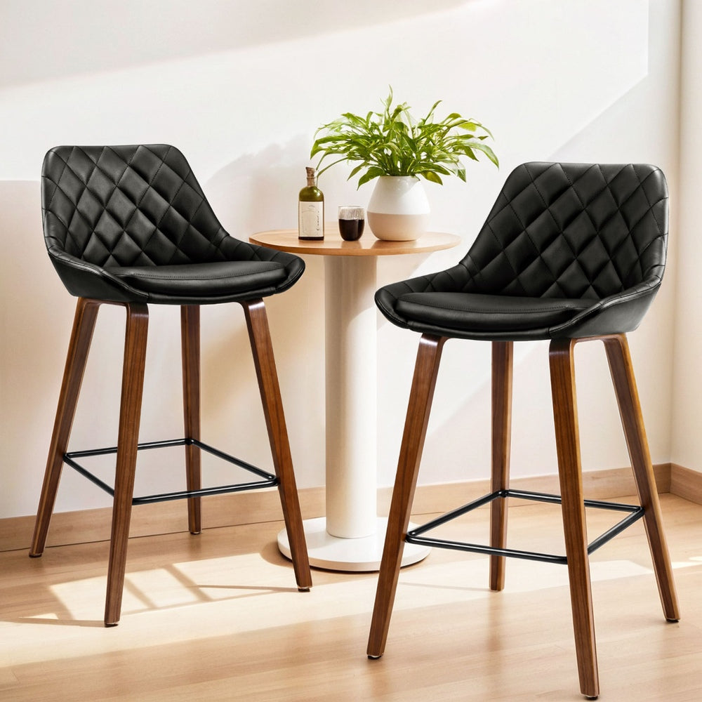 4x Bar Stools PU Seat Wooden by Artiss