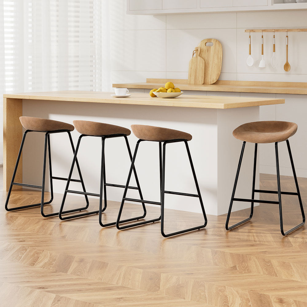 4x Bar Stools Kitchen Dining Chairs Counter Stool PU Leather Metal Brown by Artiss