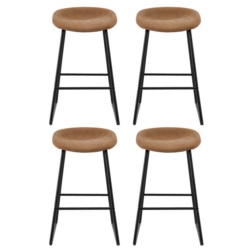4x Bar Stools Kitchen Dining Chairs Counter Stool PU Leather Metal Brown by Artiss