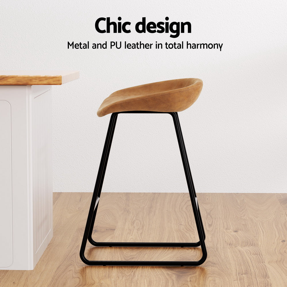 4x Bar Stools Kitchen Dining Chairs Counter Stool PU Leather Metal Brown by Artiss