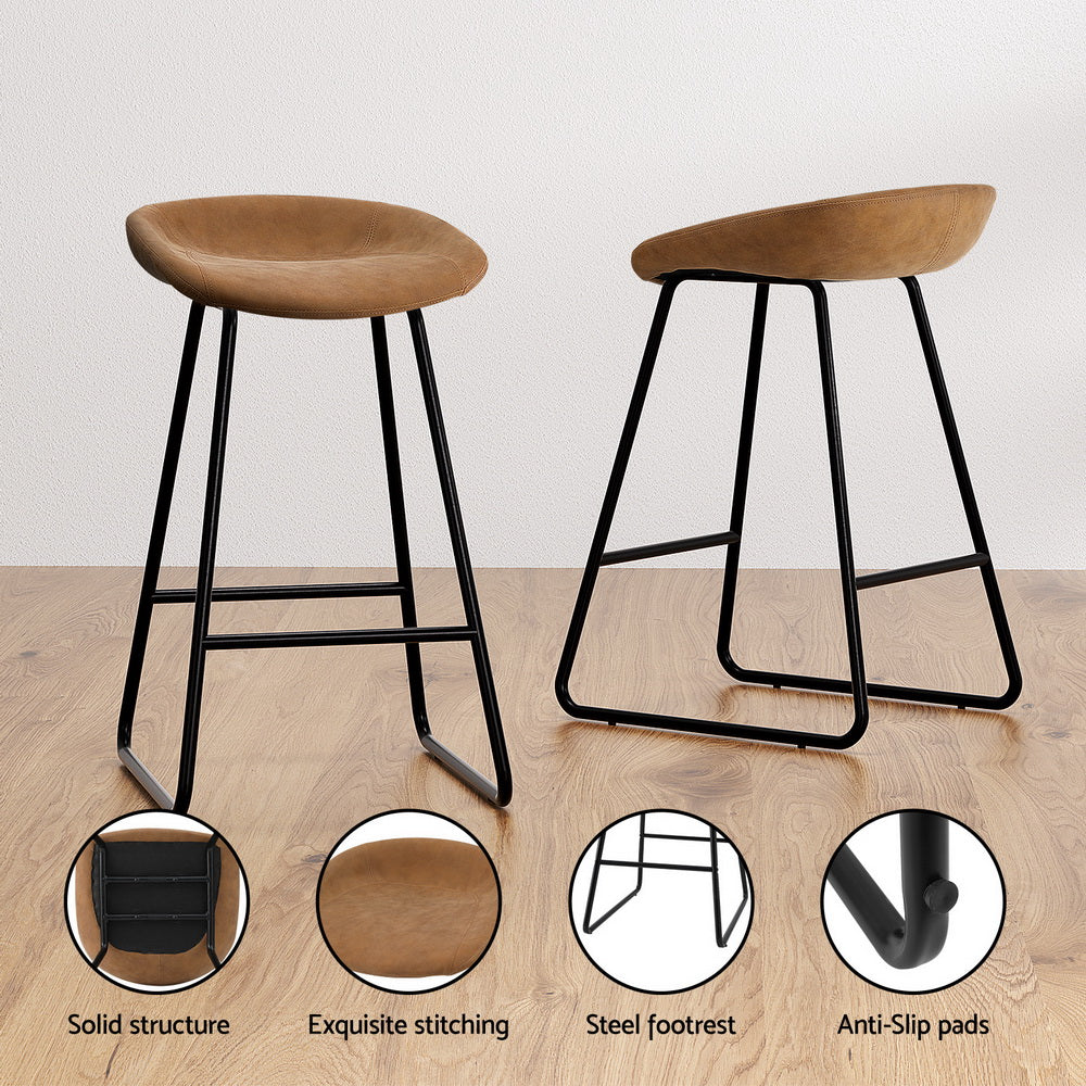 4x Bar Stools Kitchen Dining Chairs Counter Stool PU Leather Metal Brown by Artiss