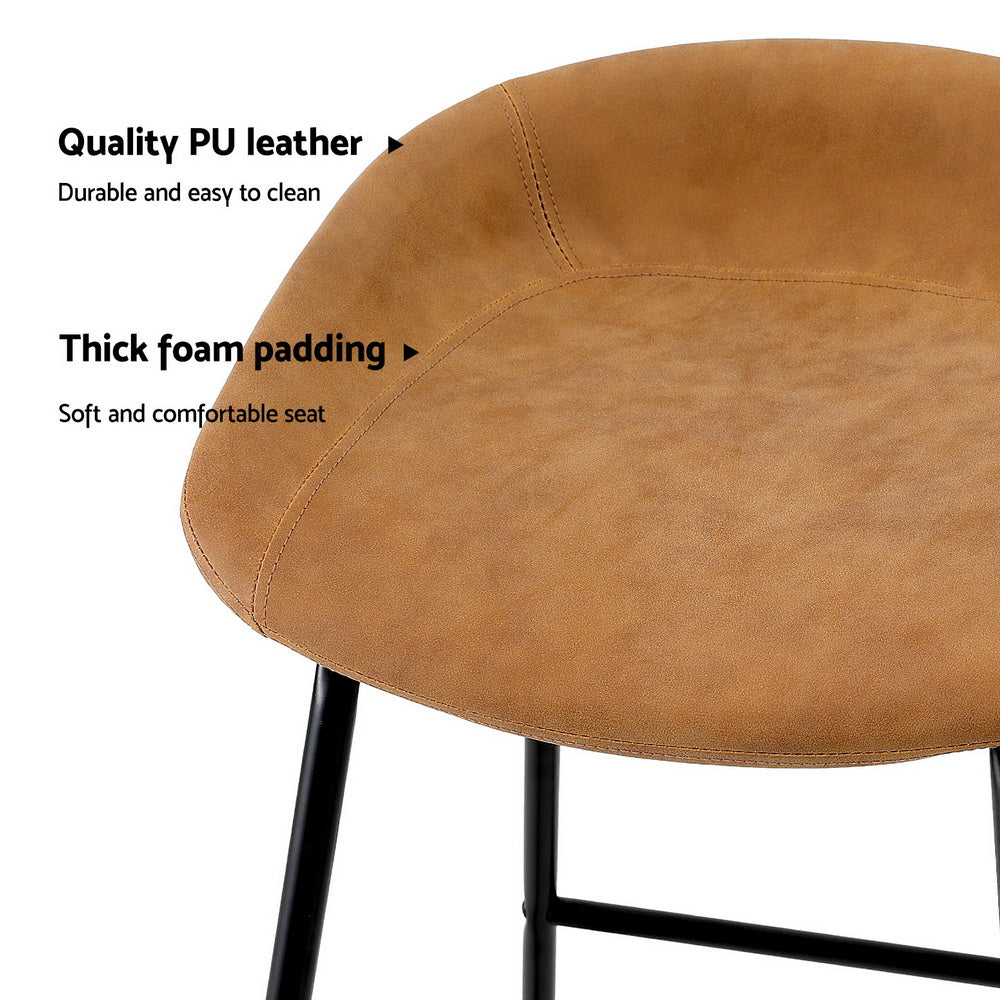 4x Bar Stools Kitchen Dining Chairs Counter Stool PU Leather Metal Brown by Artiss