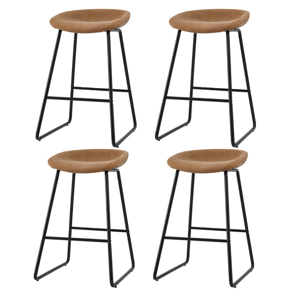 4x Bar Stools Kitchen Dining Chairs Counter Stool PU Leather Metal Brown by Artiss