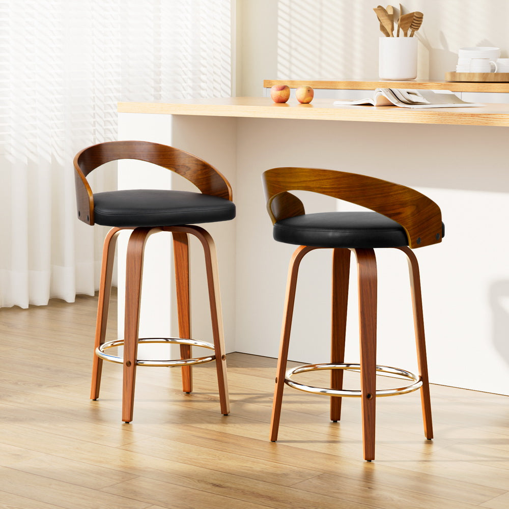 2x Bar Stools Swivel Seat Curving Backrest by Artiss
