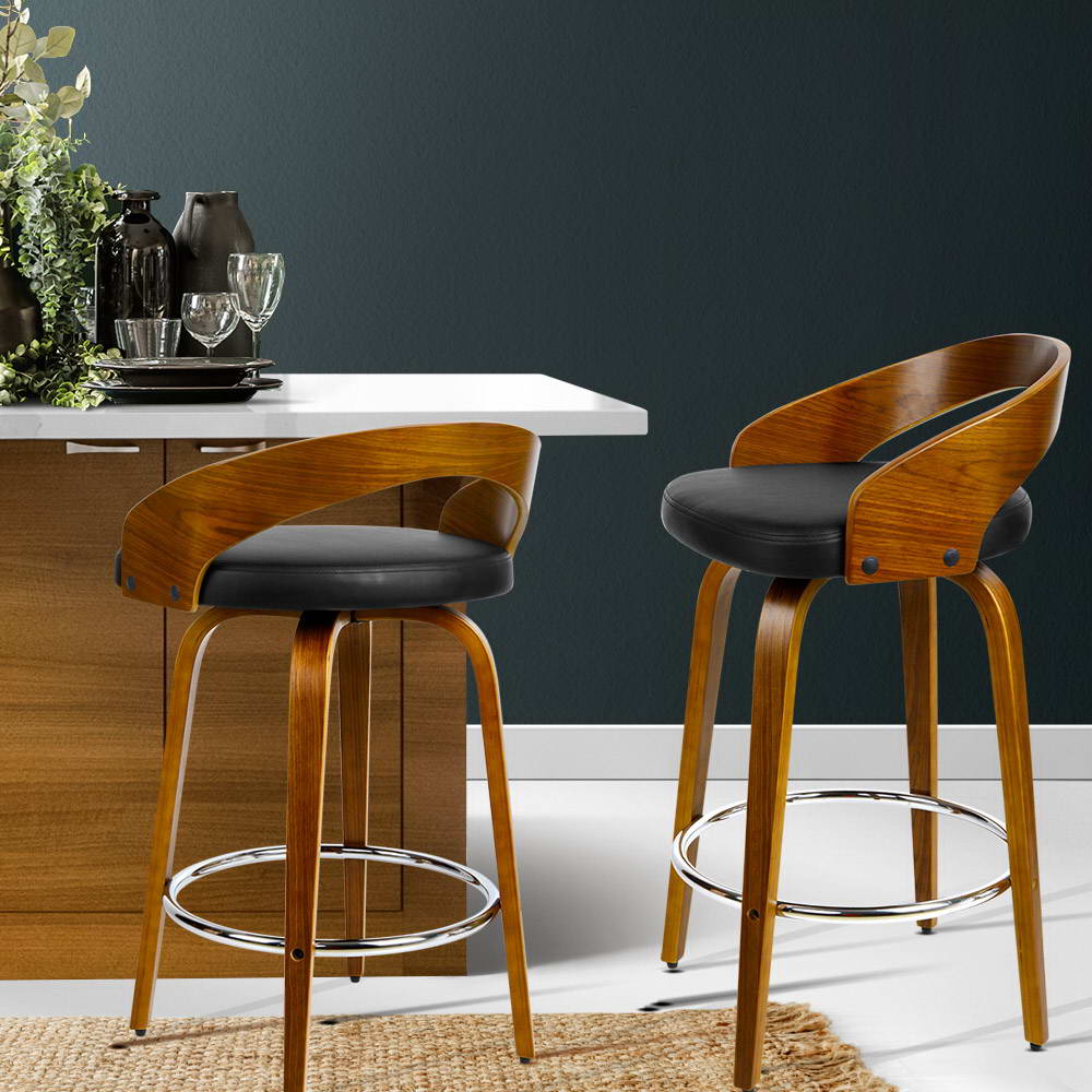 2x Bar Stools Swivel Seat Curving Backrest by Artiss