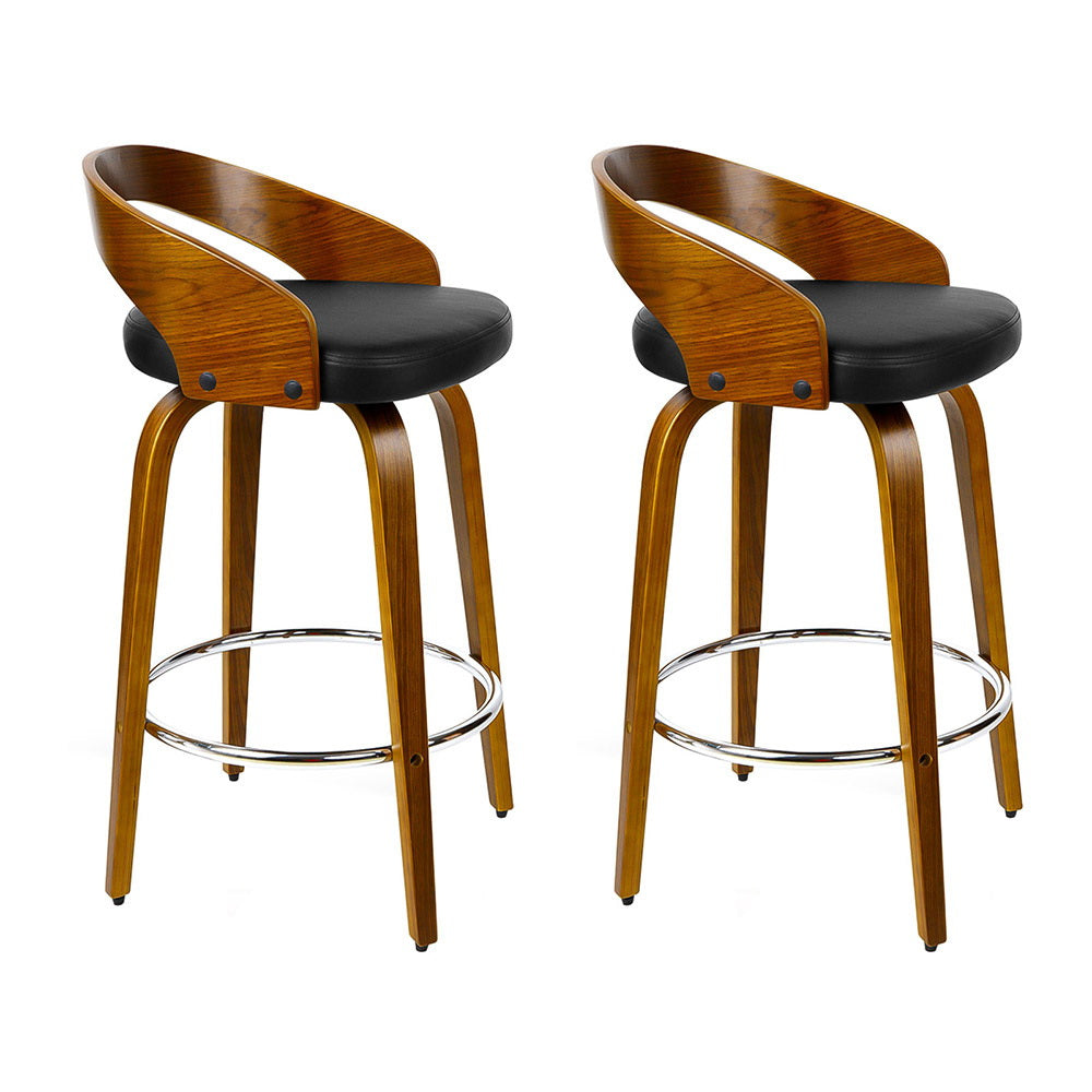 2x Bar Stools Swivel Seat Curving Backrest by Artiss