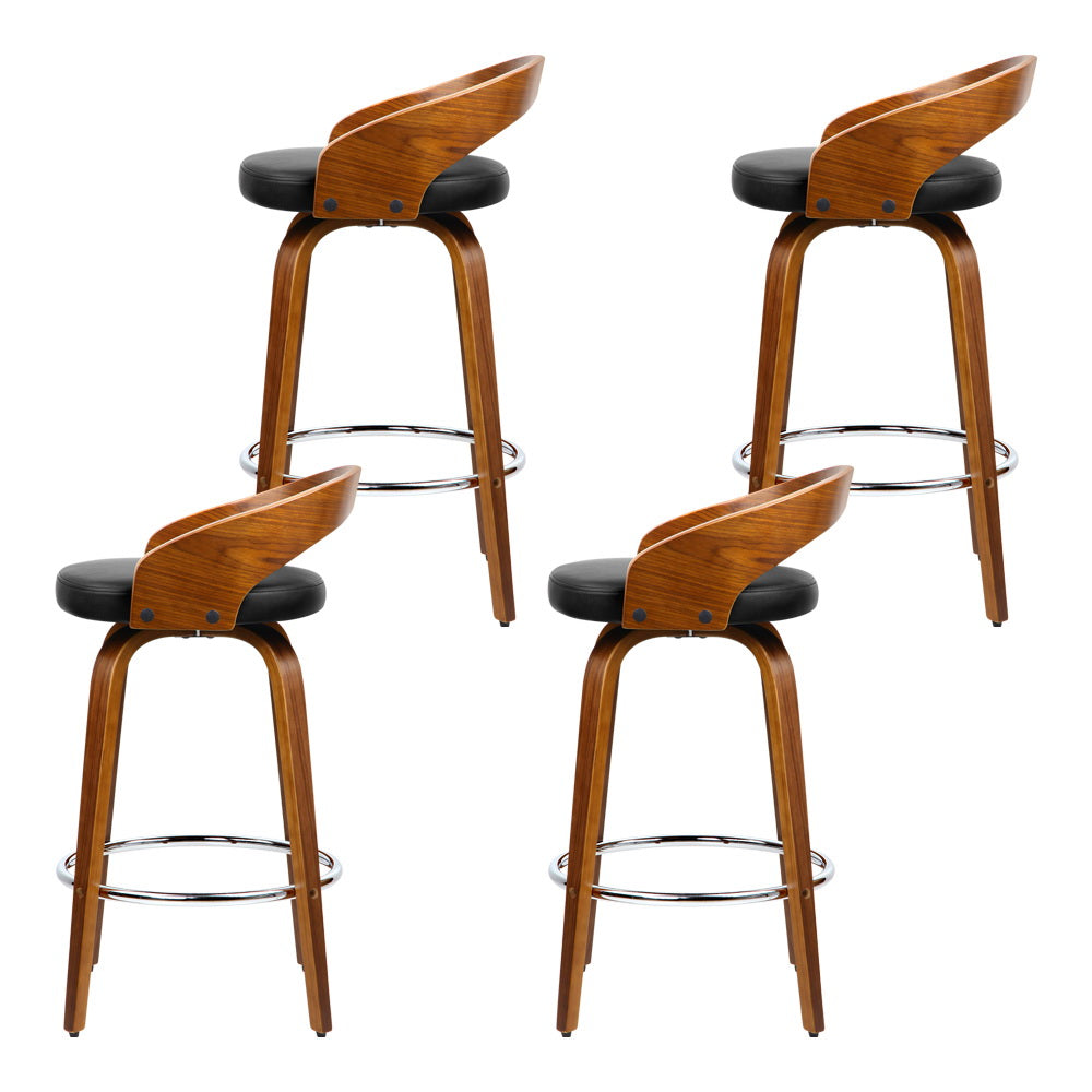 4x Bar Stools Swivel Seat Curving Backrest By Artiss