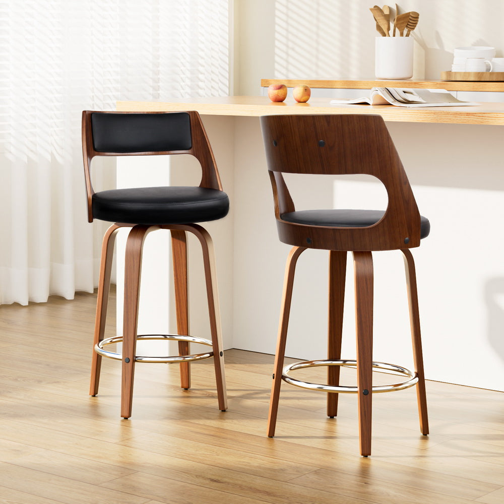 2x Bar Stools Swivel Leather Chair 65cm By Artiss