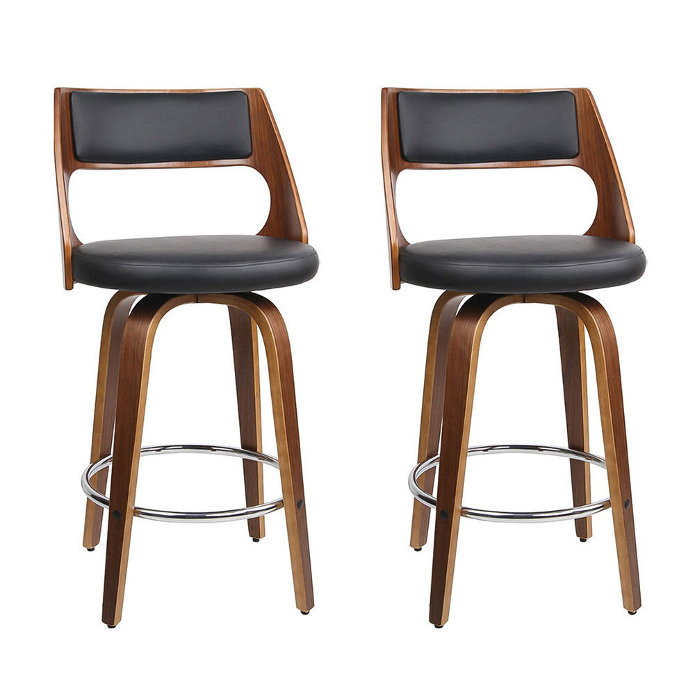 2x Bar Stools Swivel Leather Chair 65cm By Artiss