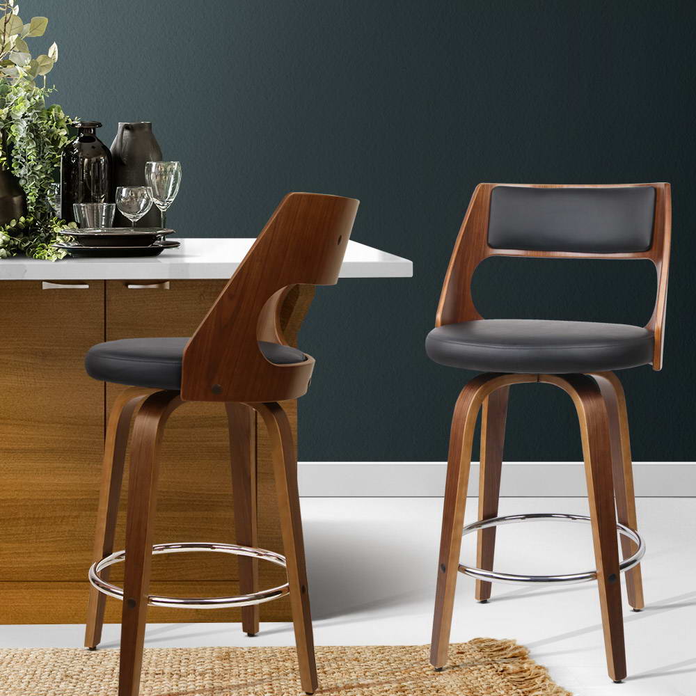 2x Bar Stools Swivel Leather Chair 76cm By Artiss