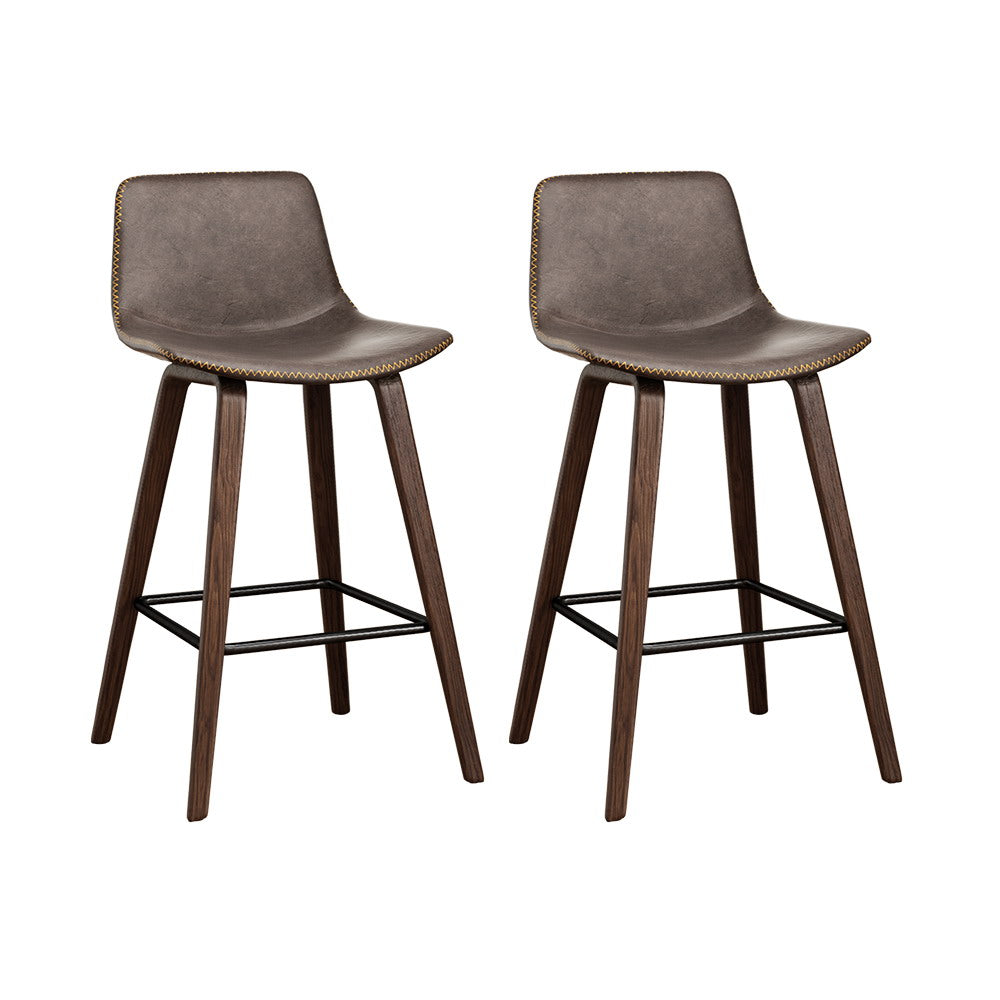 2x Bar Stools Kitchen Counter Barstools Leather Wooden Chairs By Artiss