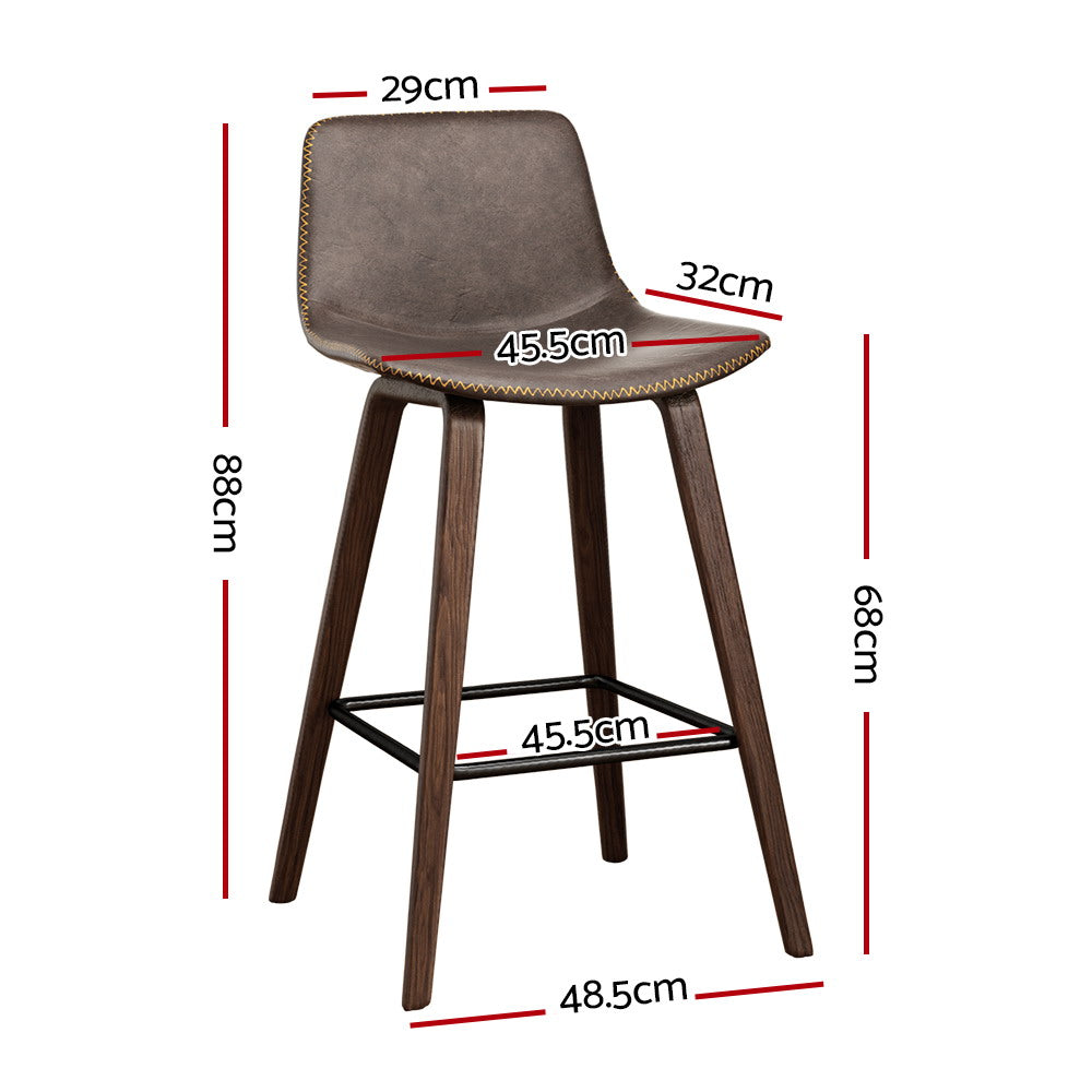 2x Bar Stools Kitchen Counter Barstools Leather Wooden Chairs By Artiss