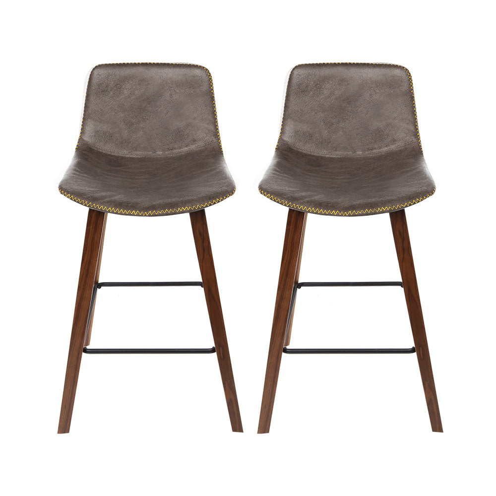 2x Bar Stools Kitchen Counter Barstools Leather Wooden Chairs By Artiss