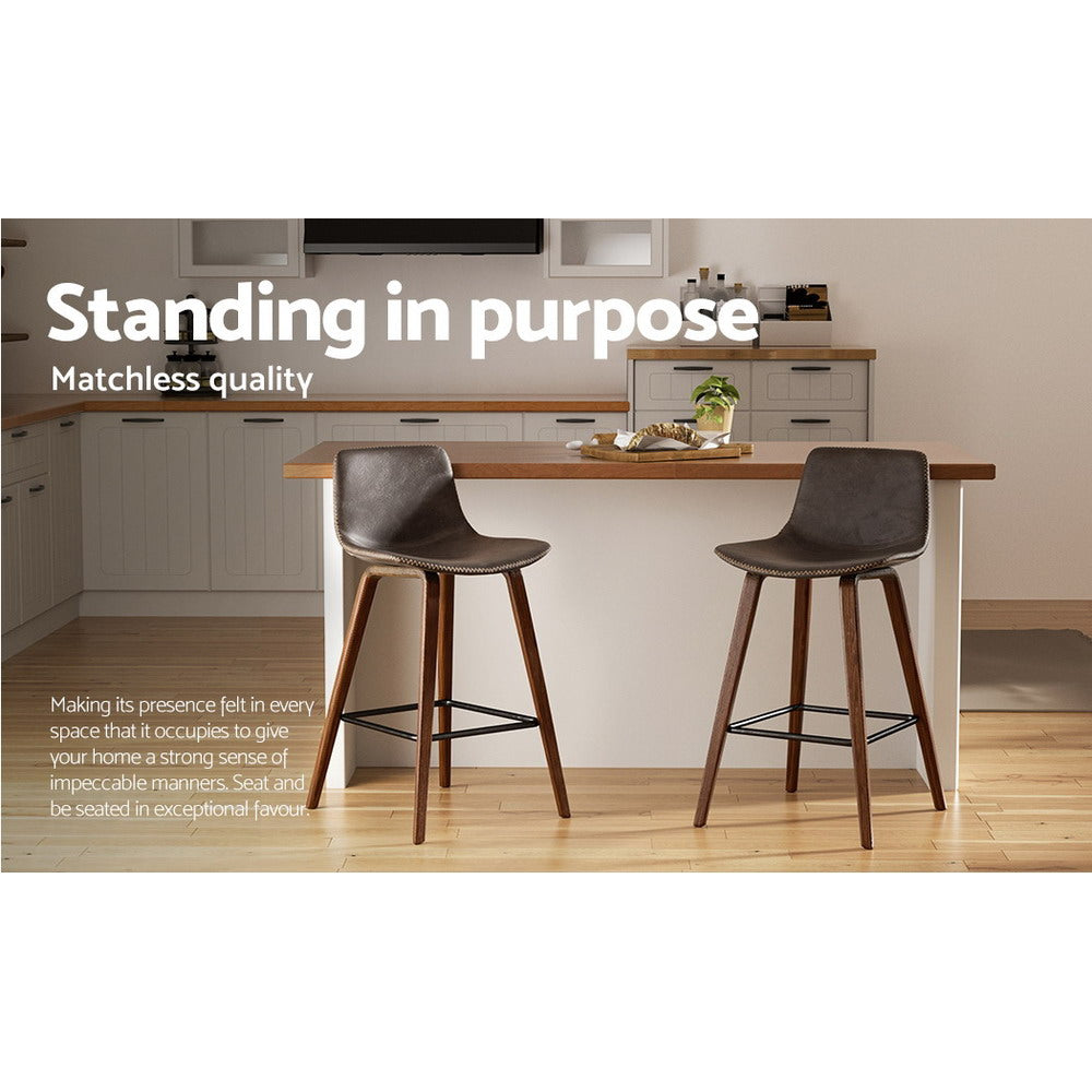 2x Bar Stools Kitchen Counter Barstools Leather Wooden Chairs By Artiss