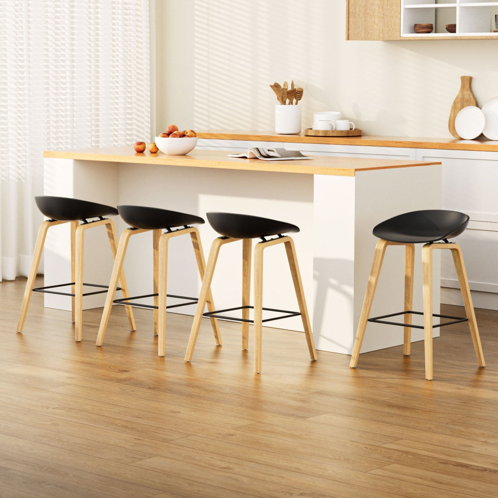 4x Bar Stools Kitchen Counter Stool Dining Chairs Wooden Black by Artiss