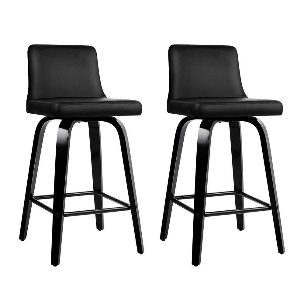 2x Bar Stools Kitchen Leather Barstools Swivel Wooden Chairs By Artiss
