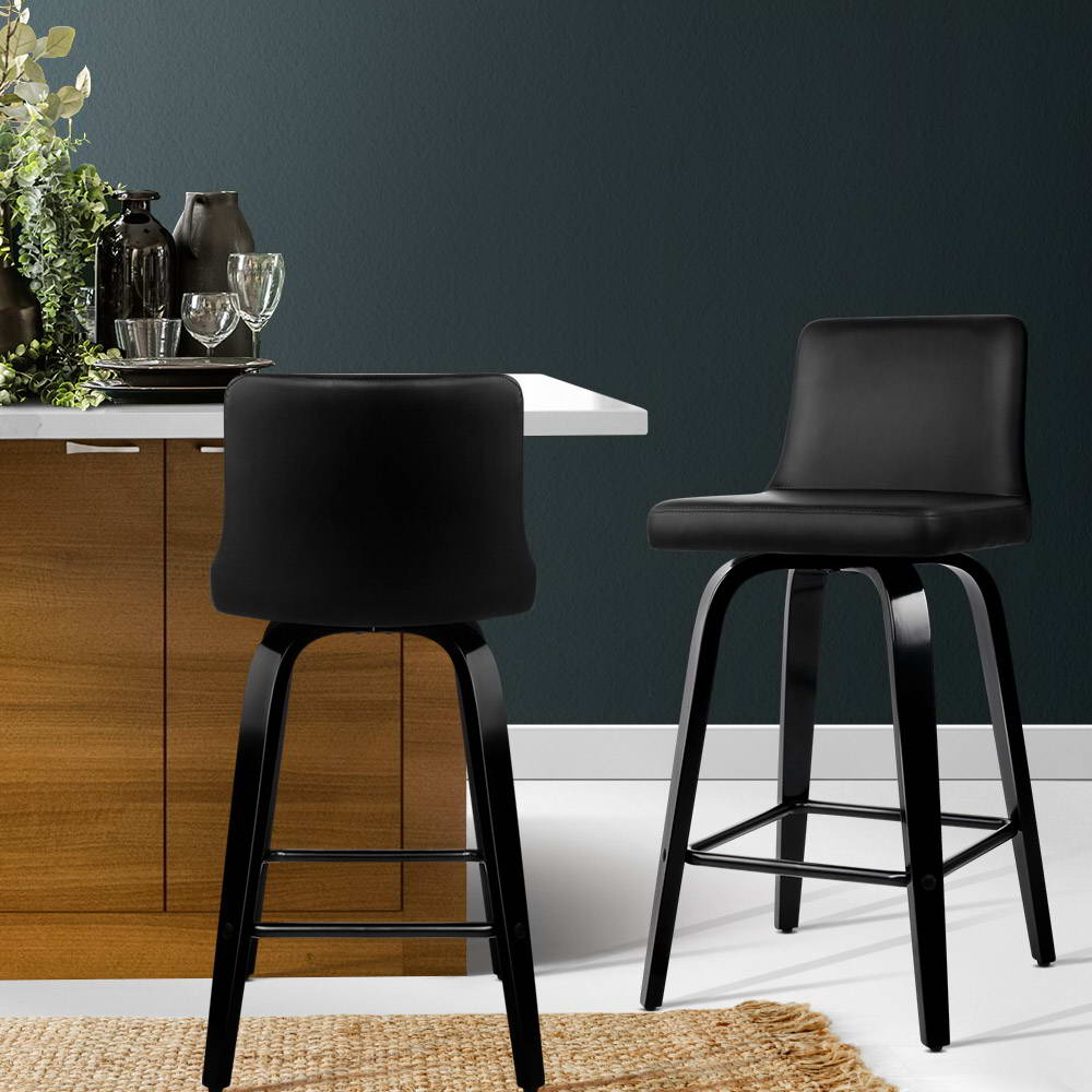 2x Bar Stools Kitchen Leather Barstools Swivel Wooden Chairs By Artiss