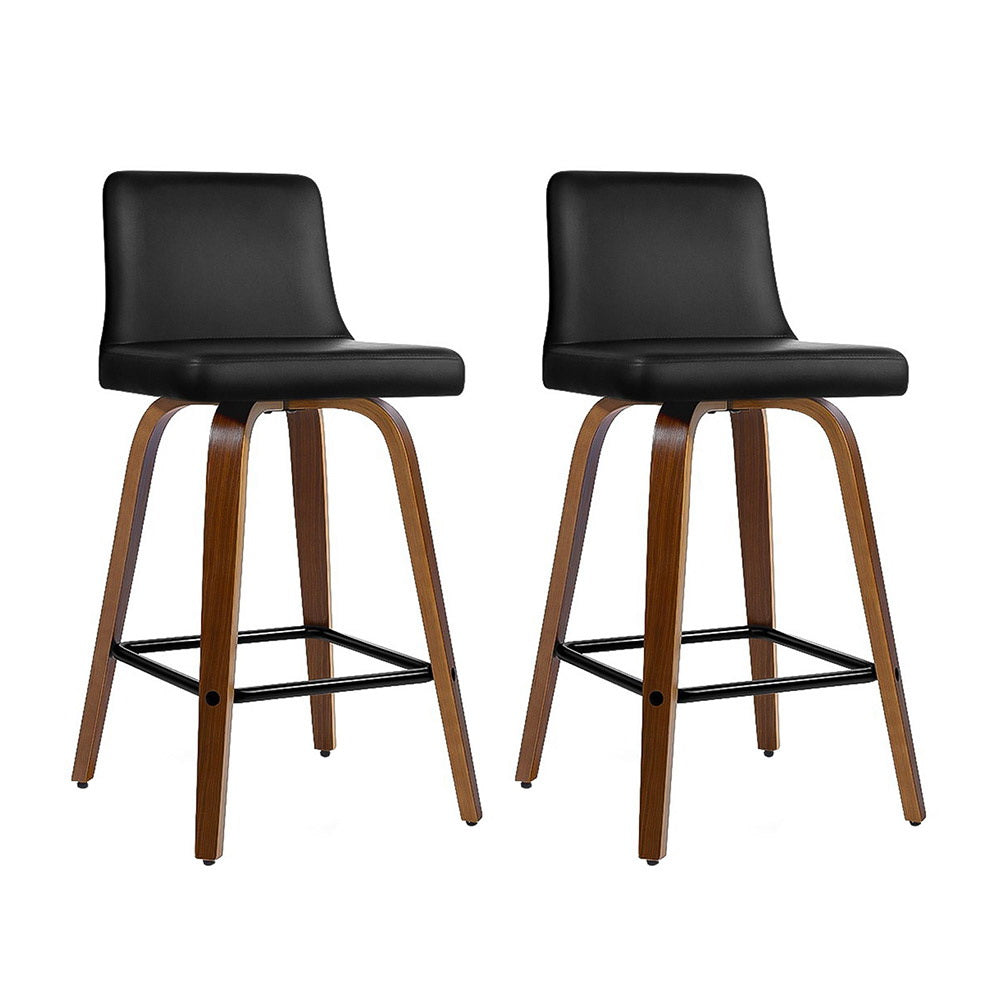2x Bar Stools Swivel Leather Padded Wooden By Artiss