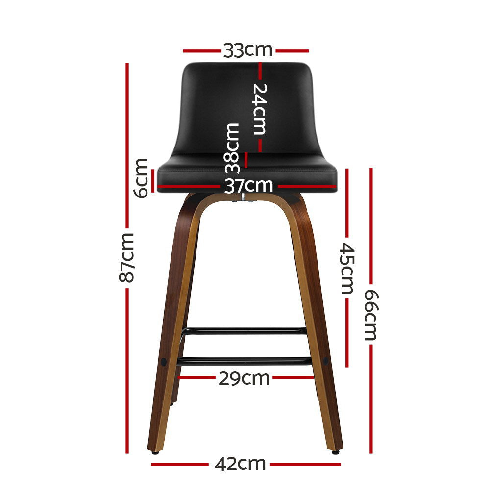 2x Bar Stools Swivel Leather Padded Wooden By Artiss