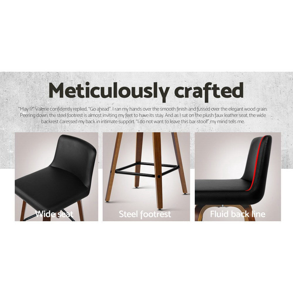 2x Bar Stools Swivel Leather Padded Wooden By Artiss