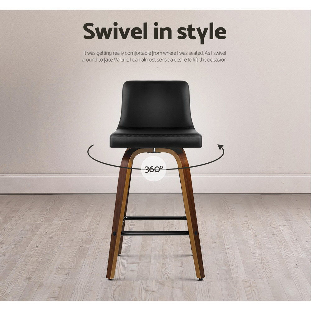2x Bar Stools Swivel Leather Padded Wooden By Artiss