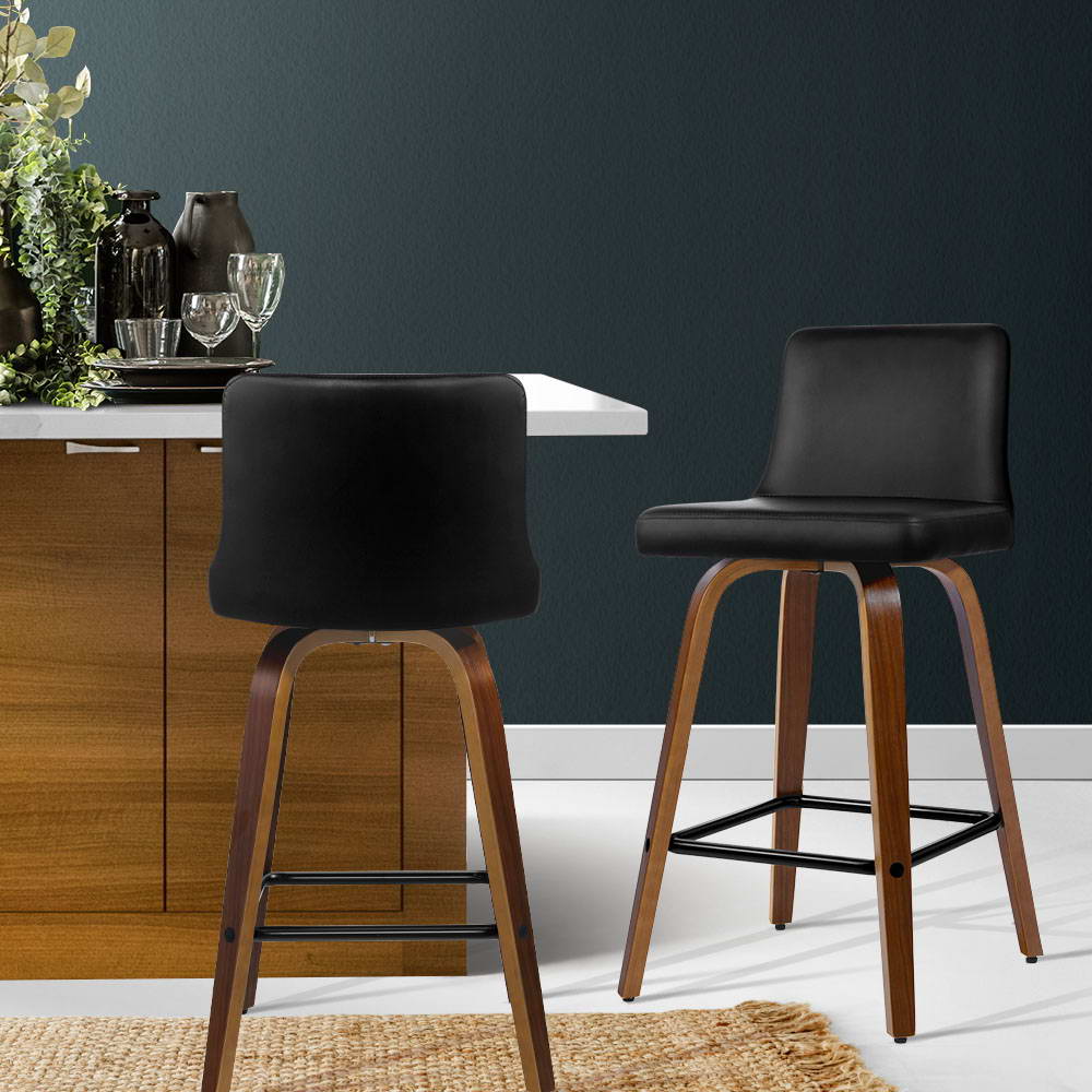 2x Bar Stools Swivel Leather Padded Wooden By Artiss