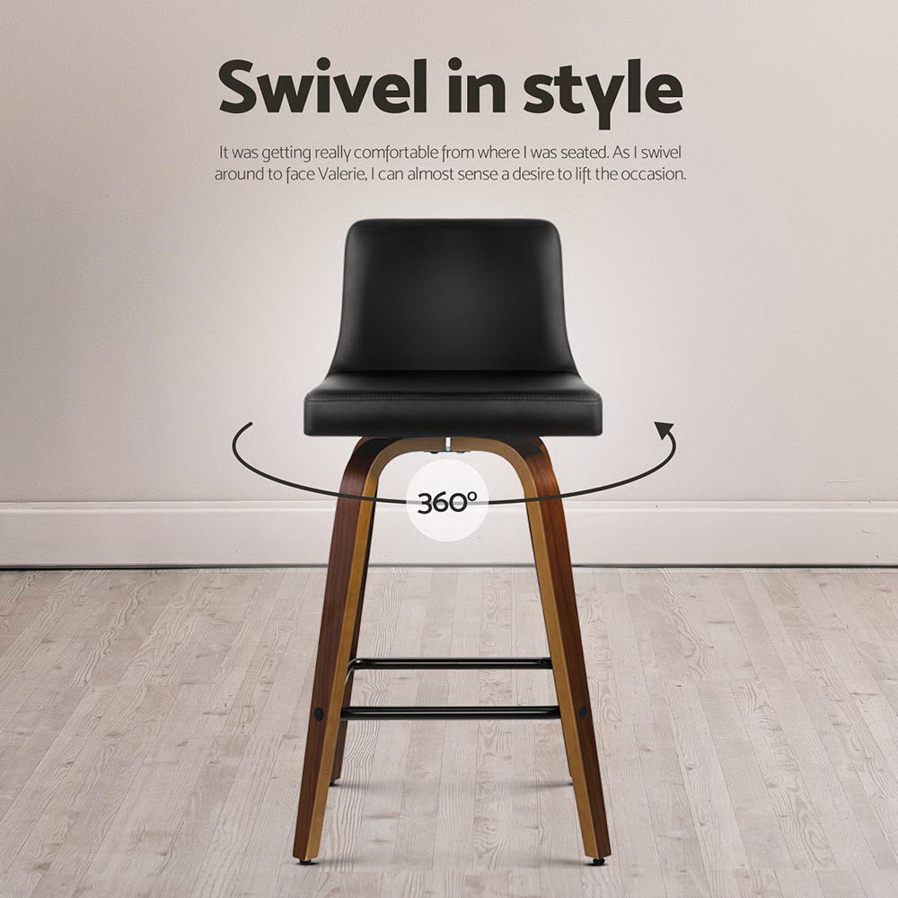 4x Bar Stools Swivel Leather Padded Wooden by Artiss