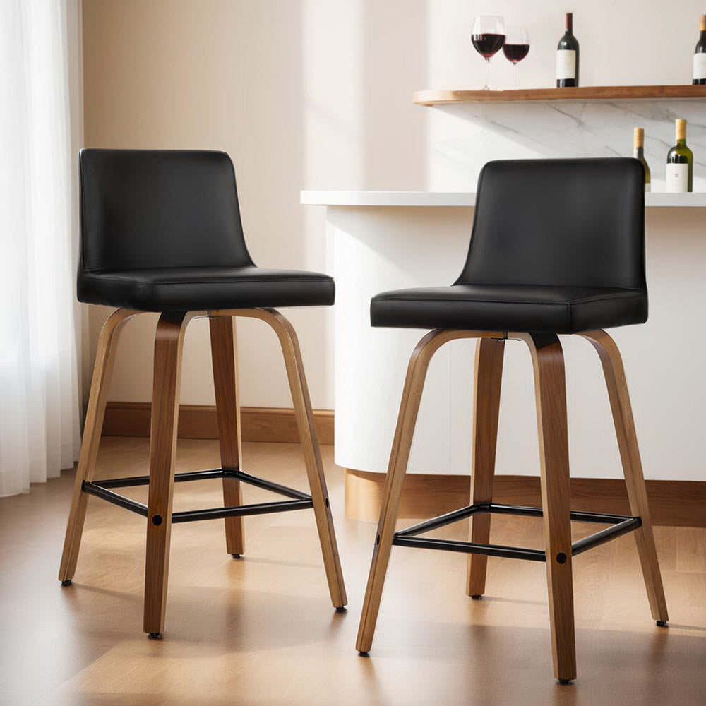 4x Bar Stools Swivel Leather Padded Wooden by Artiss