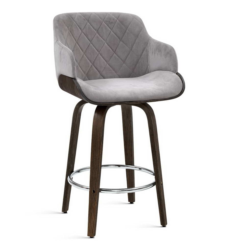 Bar Stools Swivel Velvet Padded Wooden By Artiss