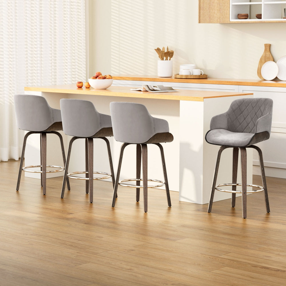 4x Bar Stools Swivel Velvet Padded Wooden by Artiss